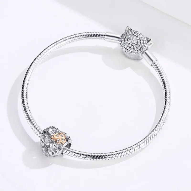 (image for) Pandora Style Silver & Rose Gold Four-Leaf Clover Charm - SCC1248 - View 3