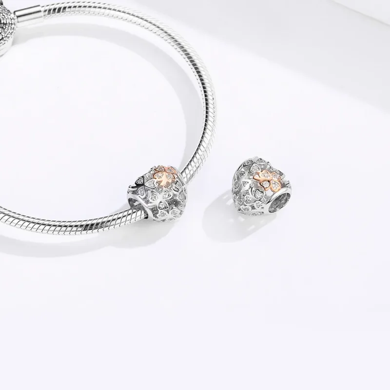 (image for) Pandora Style Silver & Rose Gold Four-Leaf Clover Charm - SCC1248 - View 4