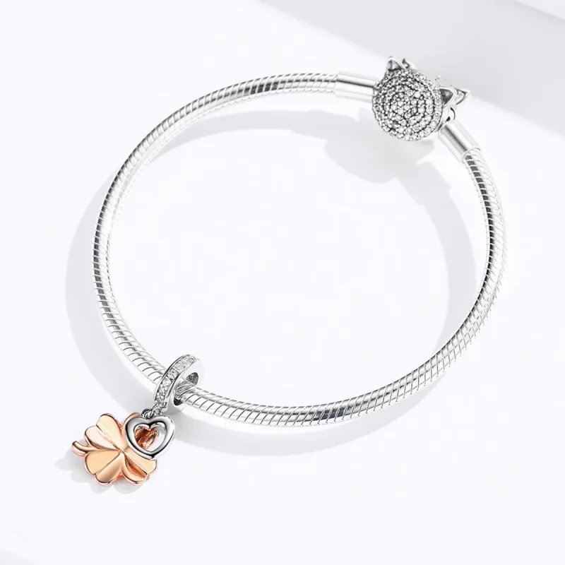 (image for) Pandora Style Silver & Rose Gold Four-Leaf Clover Dangle - SCC1238 - View 3