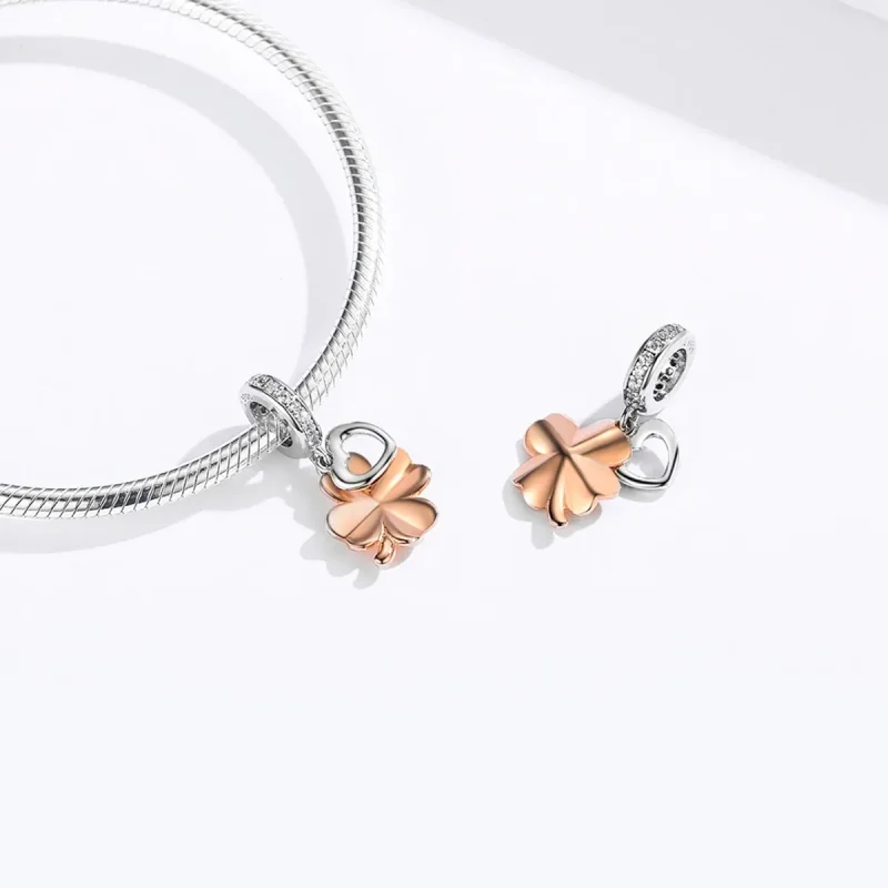 (image for) Pandora Style Silver & Rose Gold Four-Leaf Clover Dangle - SCC1238 - View 4