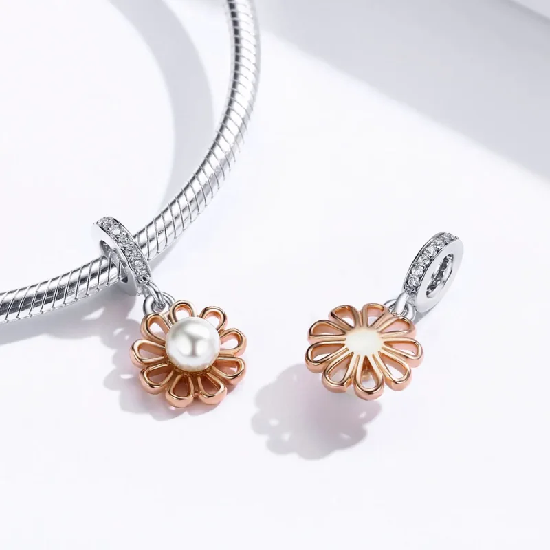 (image for) Pandora Style Silver & Rose Gold Love Flower Dangle - SCC1268 - View 2
