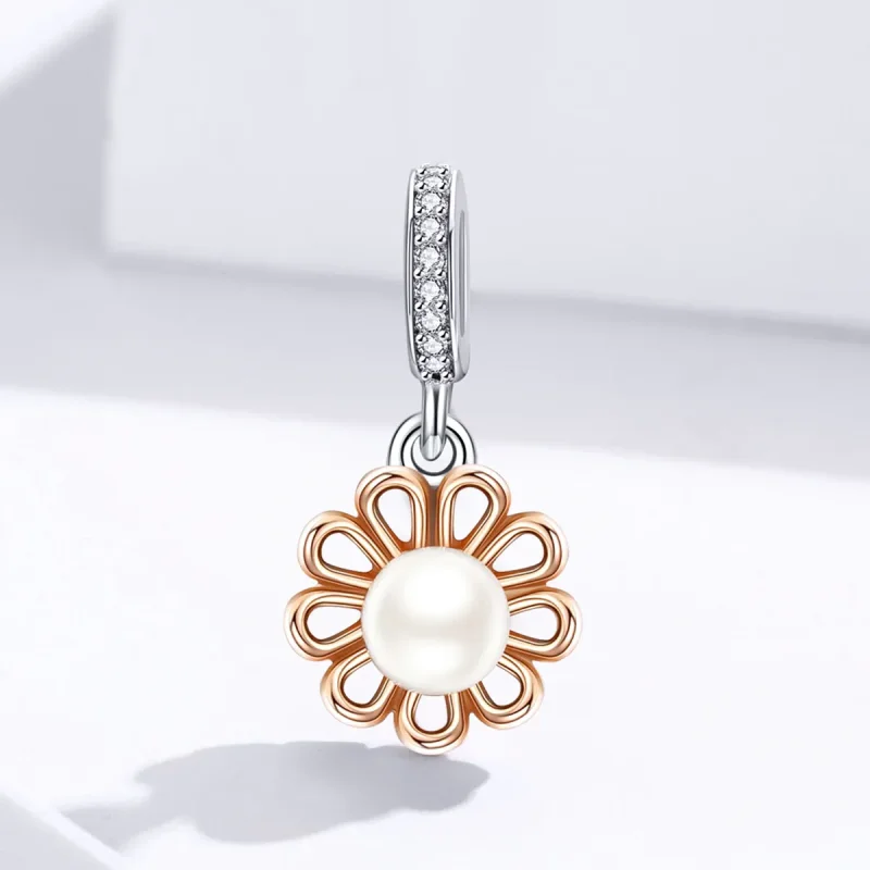 (image for) Pandora Style Silver & Rose Gold Love Flower Dangle - SCC1268 - View 3