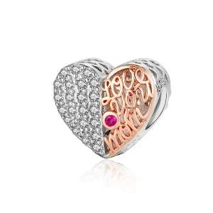 (image for) Pandora Style Silver & Rose Gold Mom Heart Charm - SCC1173