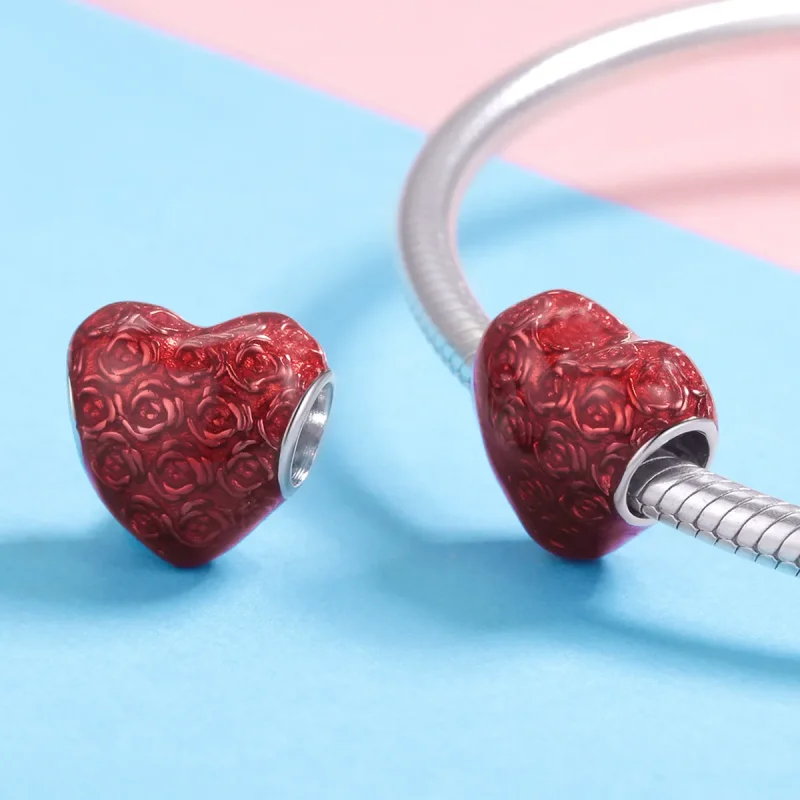 (image for) Pandora Style Silver Rose Heart Charm - SCC1064 - View 4