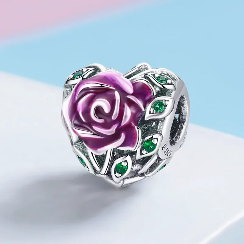 (image for) Pandora Style Silver Rose Heart Charm - SCC927 - View 2