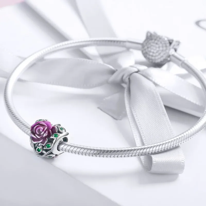 (image for) Pandora Style Silver Rose Heart Charm - SCC927 - View 3