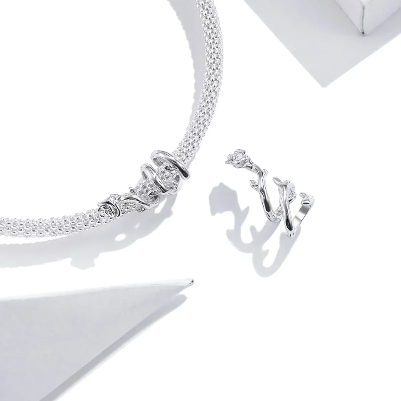 (image for) Pandora Style Silver Rose Vines Charm - BSC310 - View 4