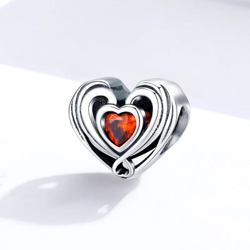 (image for) Pandora Style Silver Rubby Heart In Heart Charm - SCC1472 - View 2