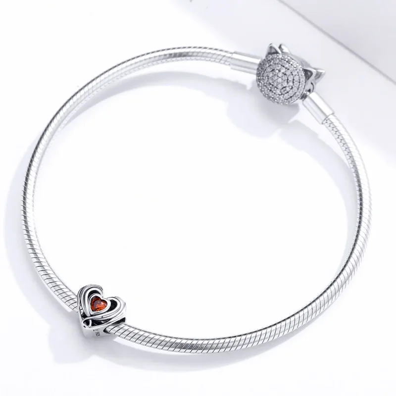 (image for) Pandora Style Silver Rubby Heart In Heart Charm - SCC1472 - View 3