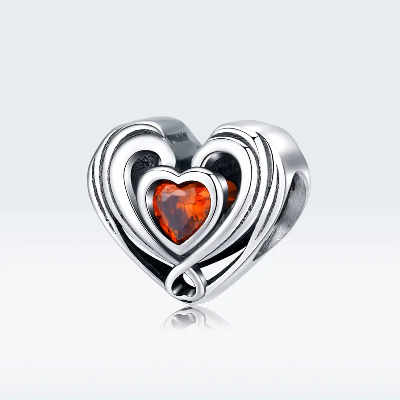 (image for) Pandora Style Silver Rubby Heart In Heart Charm - SCC1472 - View 5
