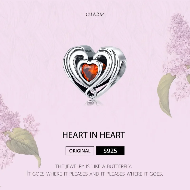 (image for) Pandora Style Silver Rubby Heart In Heart Charm - SCC1472 - View 6