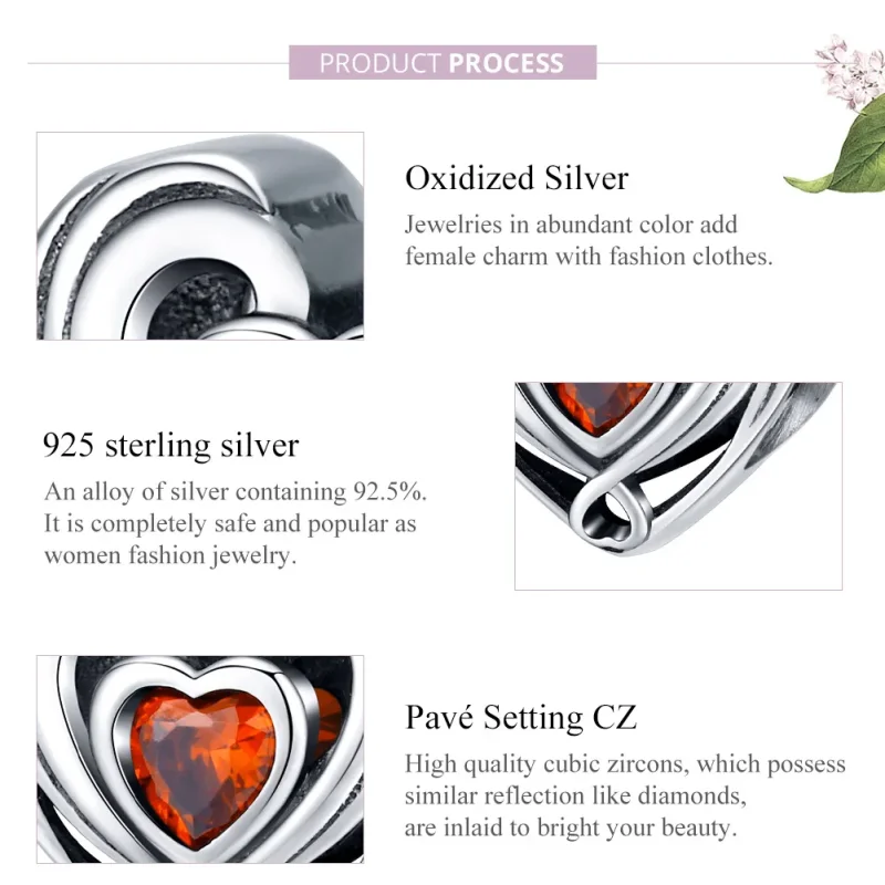 (image for) Pandora Style Silver Rubby Heart In Heart Charm - SCC1472 - View 8