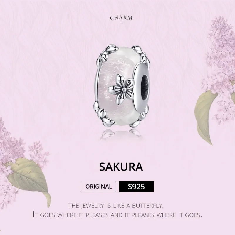 (image for) Pandora Style Silver Sakura Murano Glass Charm - SCC1302 - View 2