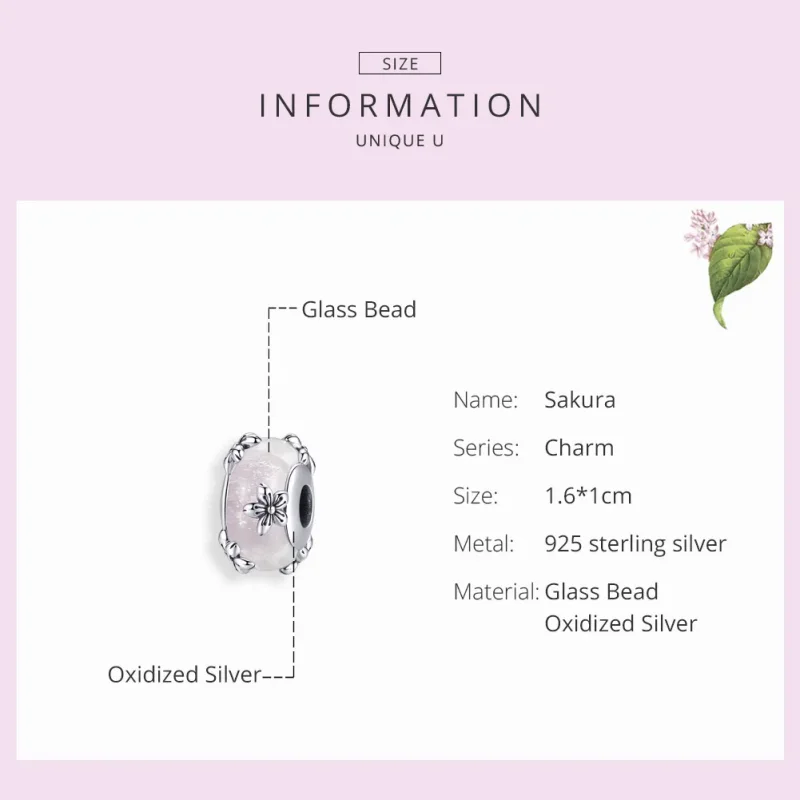 (image for) Pandora Style Silver Sakura Murano Glass Charm - SCC1302 - View 3