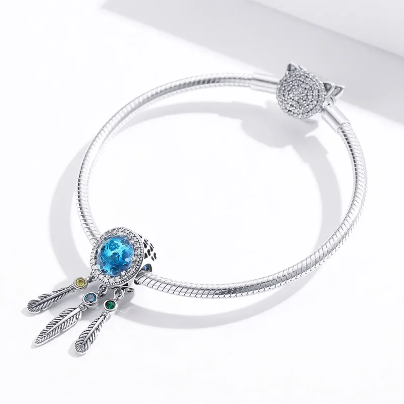 (image for) Pandora Style Silver Sapphire Dream Catcher Charm - SCC1384 - View 4