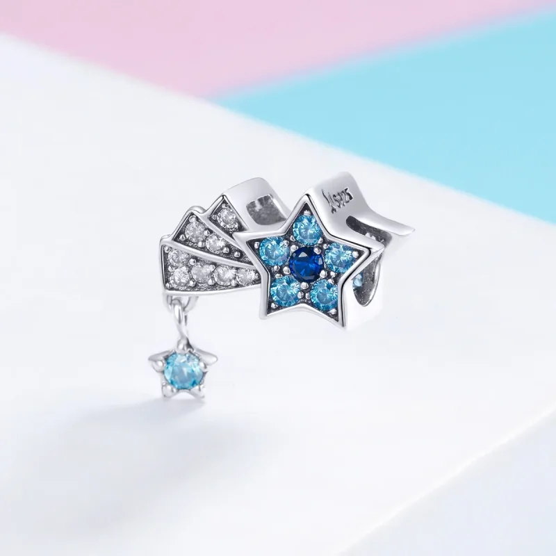 (image for) Pandora Style Silver Sapphire Jewellery Stars Charm - SCC912 - View 2