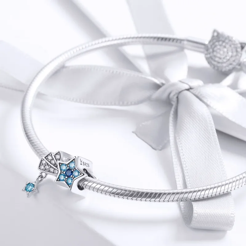 (image for) Pandora Style Silver Sapphire Jewellery Stars Charm - SCC912 - View 3