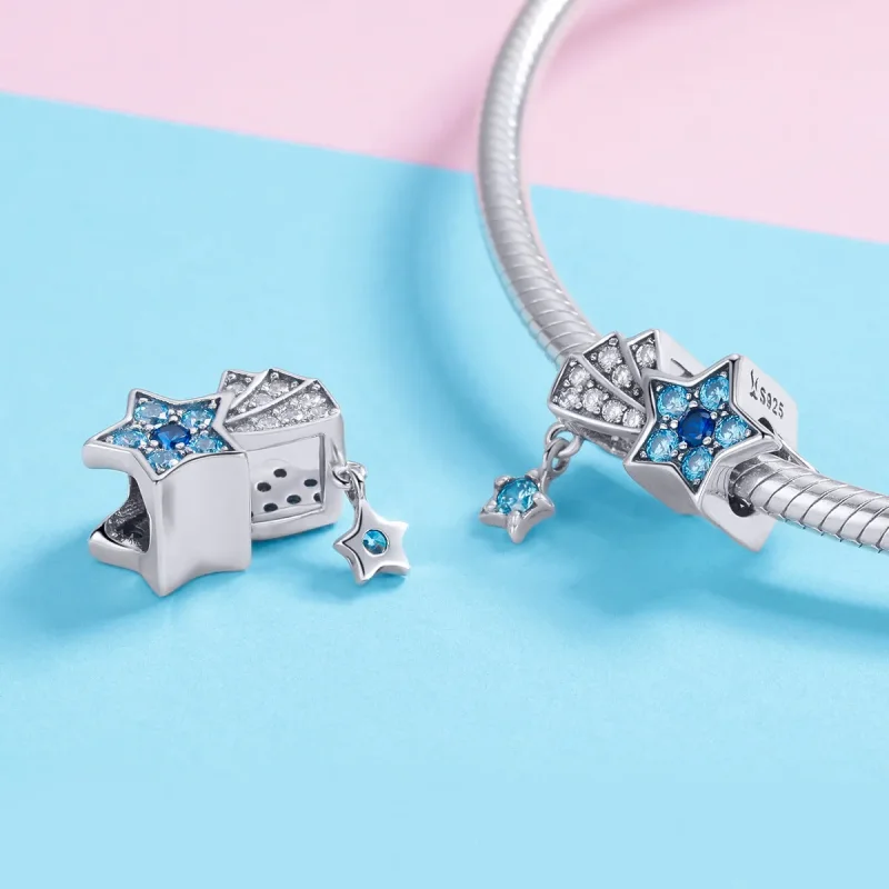 (image for) Pandora Style Silver Sapphire Jewellery Stars Charm - SCC912 - View 4