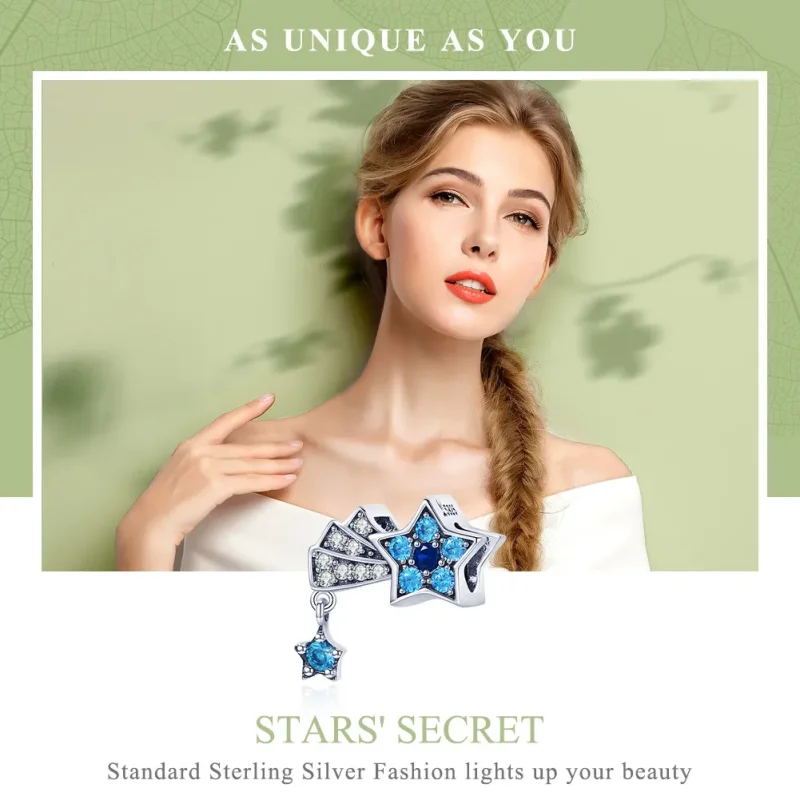 (image for) Pandora Style Silver Sapphire Jewellery Stars Charm - SCC912 - View 6