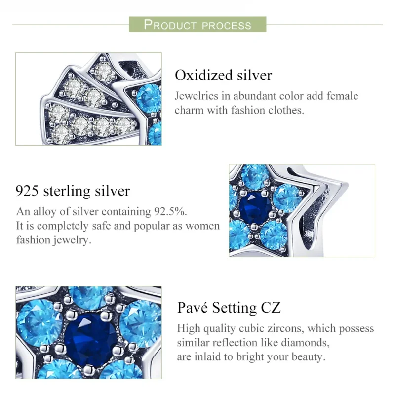 (image for) Pandora Style Silver Sapphire Jewellery Stars Charm - SCC912 - View 7
