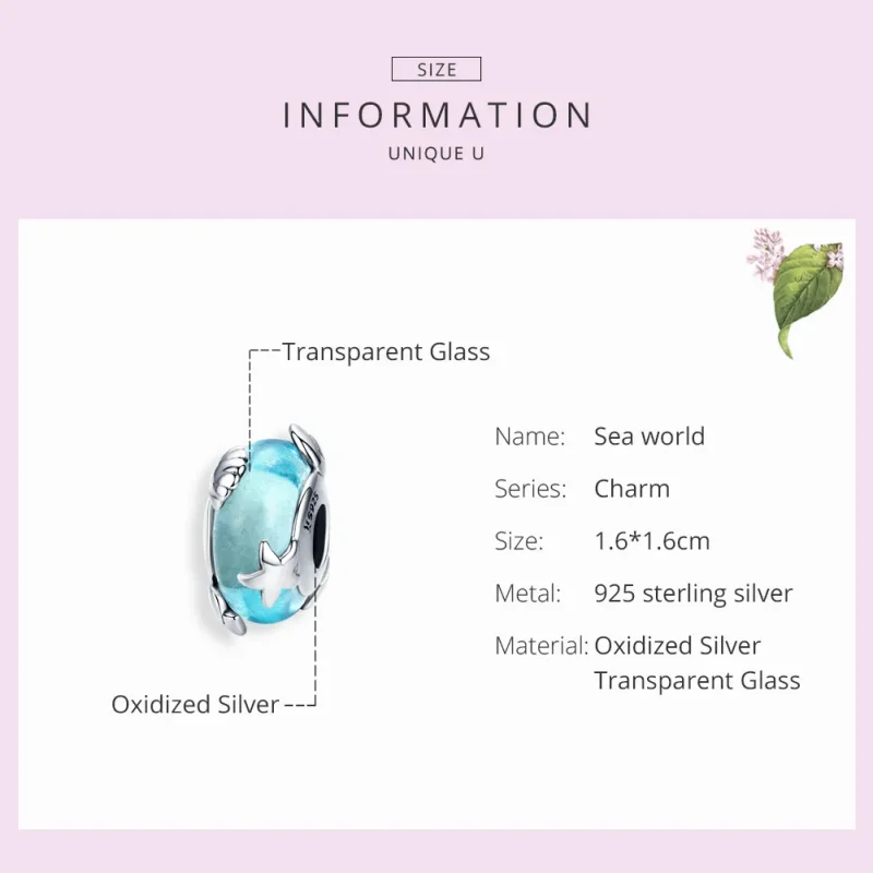 (image for) Pandora Style Silver Sea World Murano Glass Charm - SCC1257 - View 3