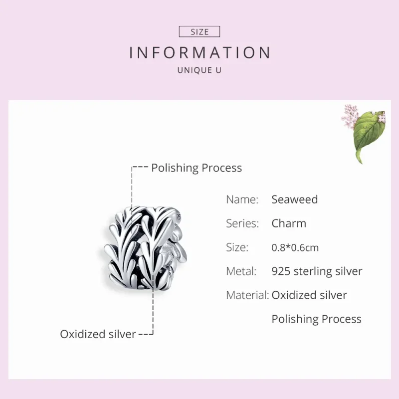 (image for) Pandora Style Silver Seaweed Charm - SCC1534 - View 7