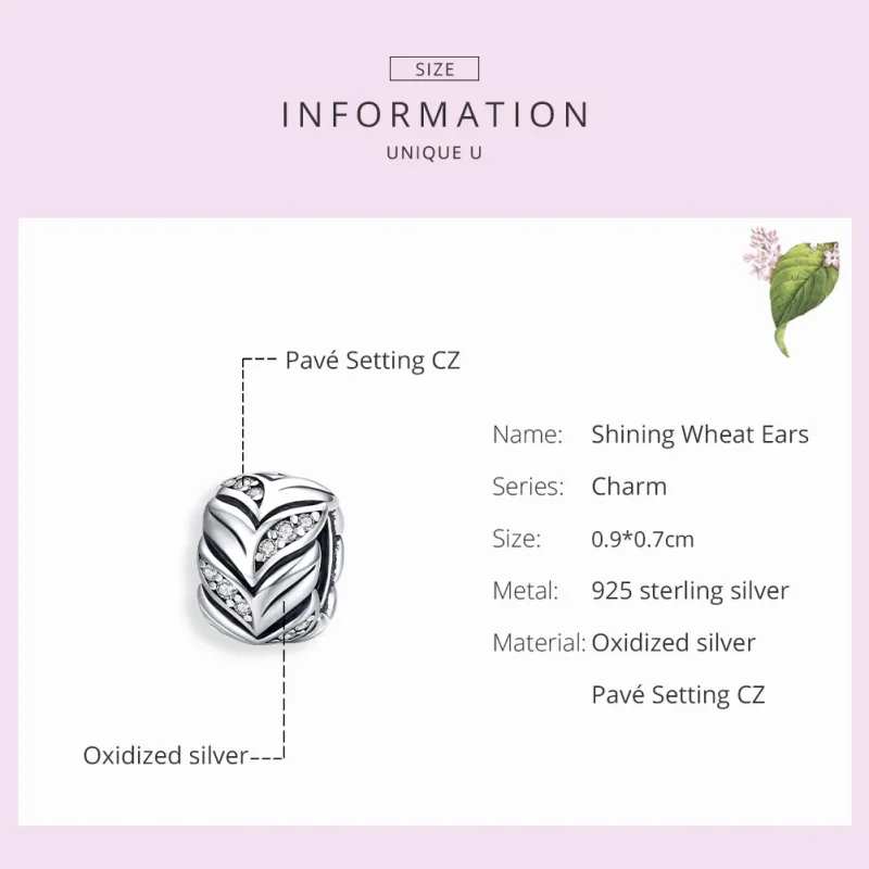 (image for) Pandora Style Silver Shining Wheat Ears Charm - SCC1614 - View 7