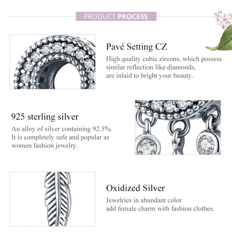 (image for) Pandora Style Silver Shiny Feather Charm - SCC1550 - View 8
