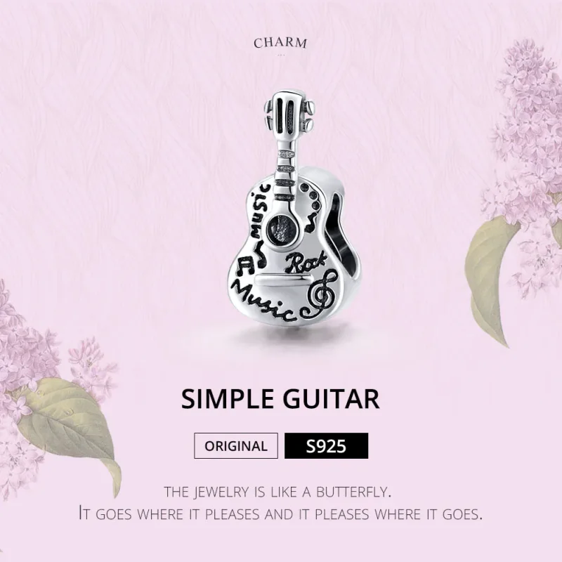 (image for) Pandora Style Silver Simple Guitar Charm - SCC1708 - View 6
