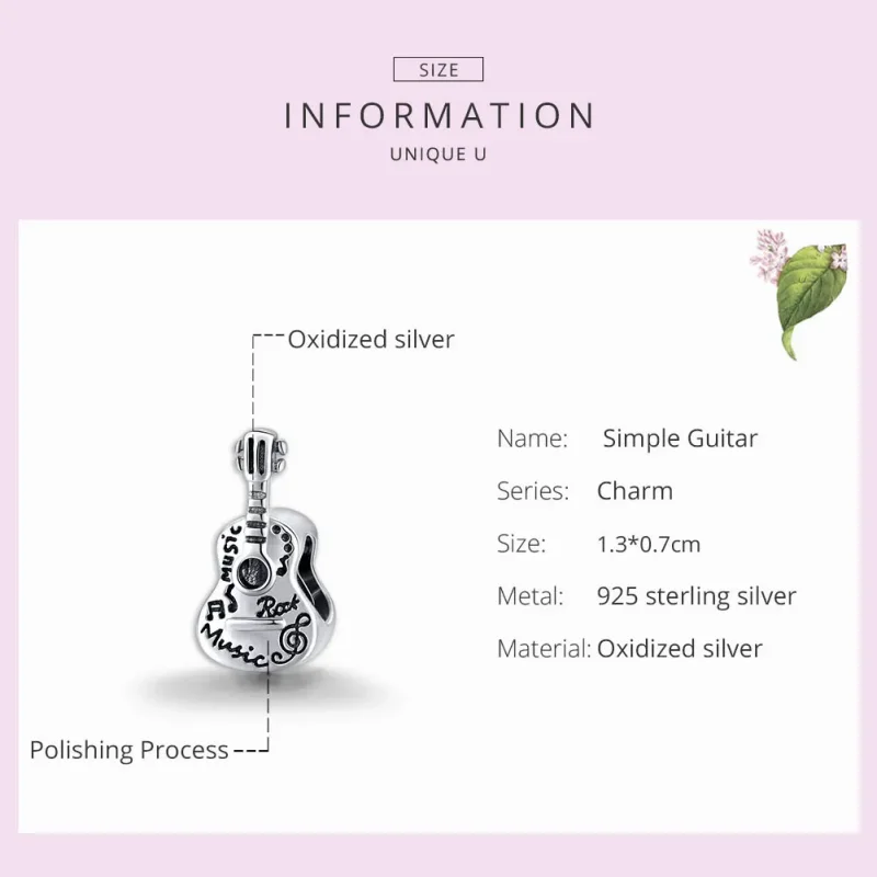 (image for) Pandora Style Silver Simple Guitar Charm - SCC1708 - View 7