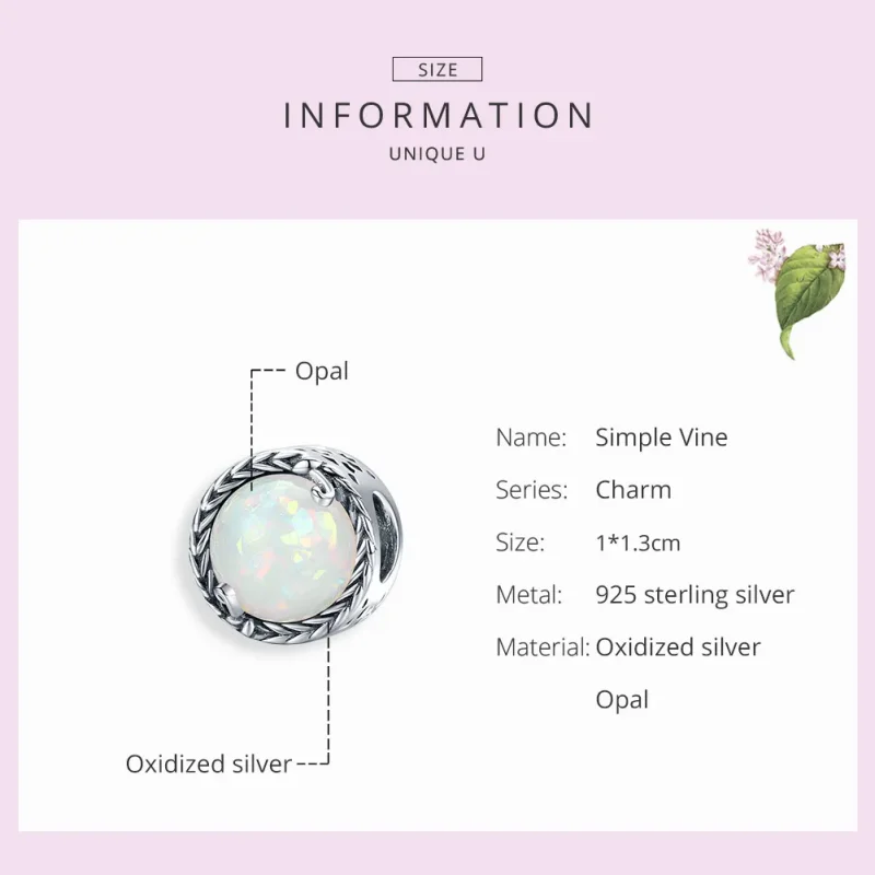 (image for) Pandora Style Silver Simple Vine Charm - SCC1576 - View 7