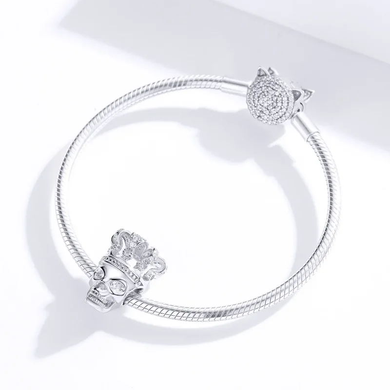 (image for) Pandora Style Silver Skull With Crown Charm - SCC1361 - View 2