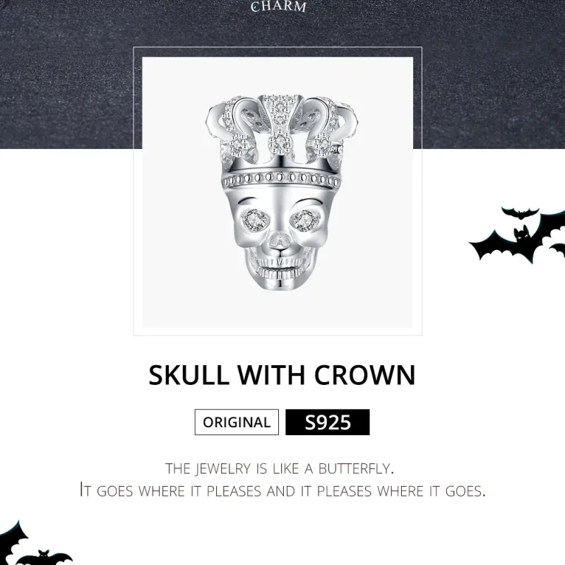 (image for) Pandora Style Silver Skull With Crown Charm - SCC1361 - View 5