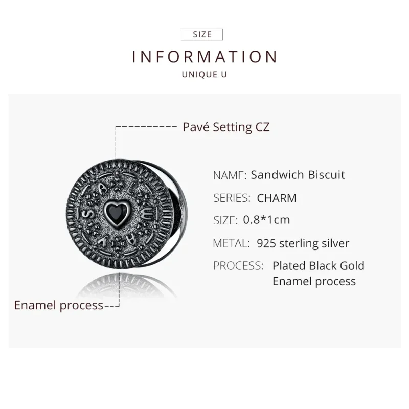 (image for) Pandora Style Silver Sndwich Biscuit Charm - BSC352 - View 8