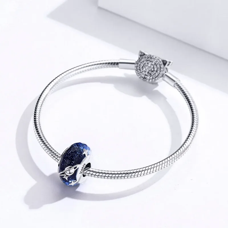 (image for) Pandora Style Silver Starry Sky Murano Glass Charm - SCC1284 - View 4