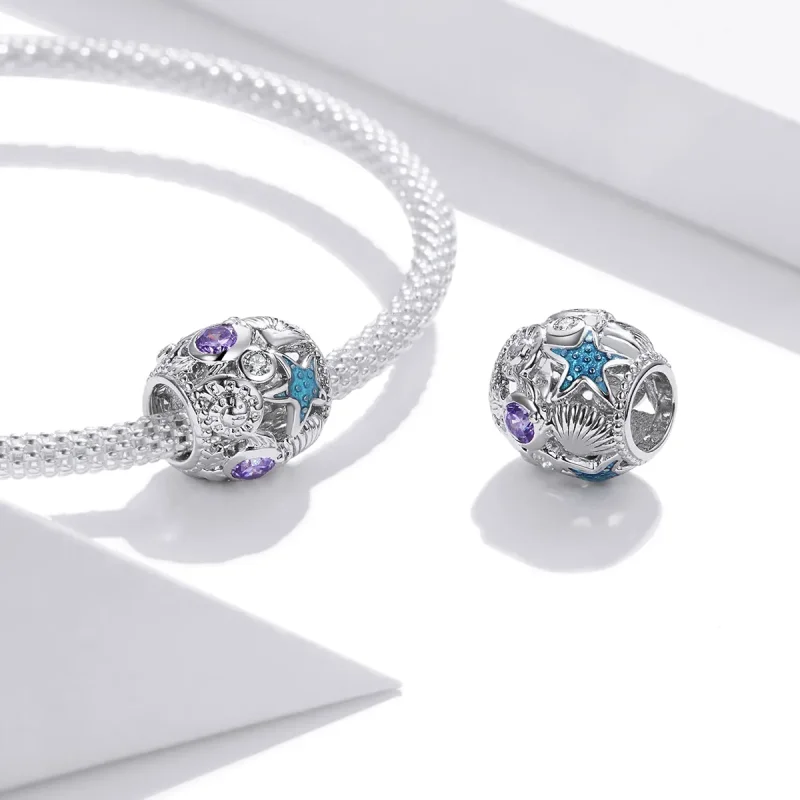(image for) Pandora Style Silver Stars And Shell Charm - SCC1805 - View 4