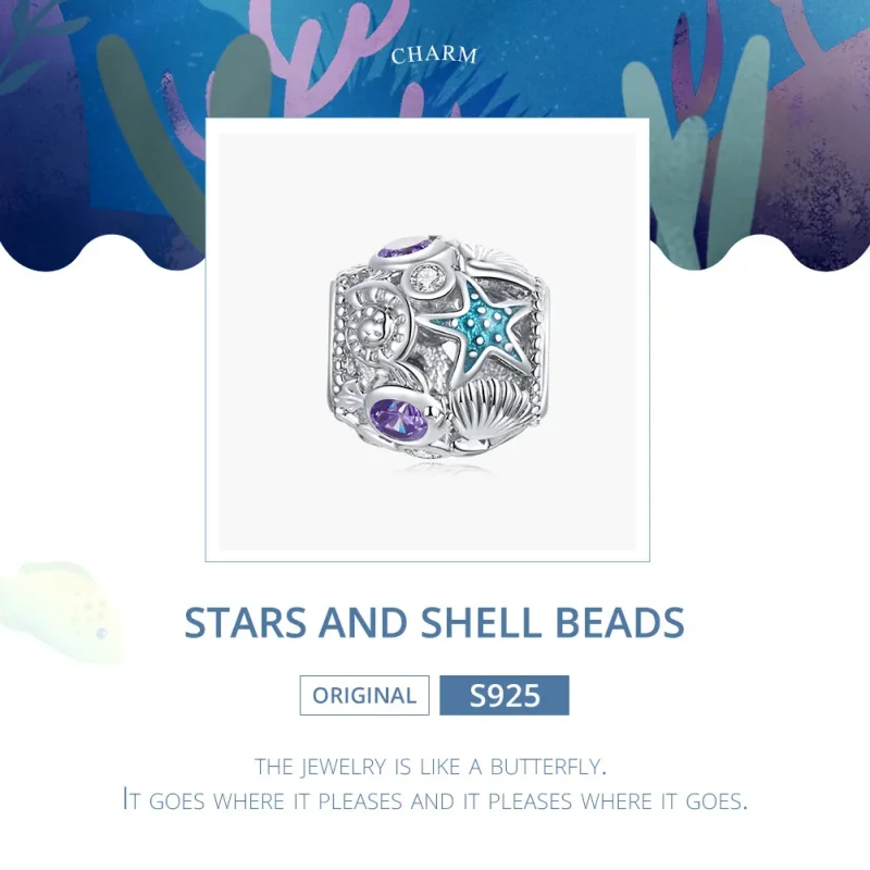 (image for) Pandora Style Silver Stars And Shell Charm - SCC1805 - View 6