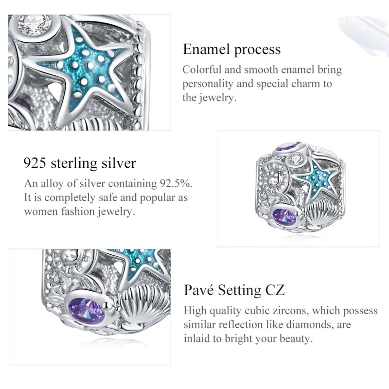 (image for) Pandora Style Silver Stars And Shell Charm - SCC1805 - View 7