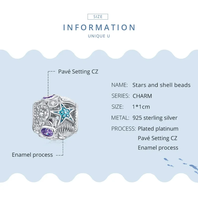 (image for) Pandora Style Silver Stars And Shell Charm - SCC1805 - View 8