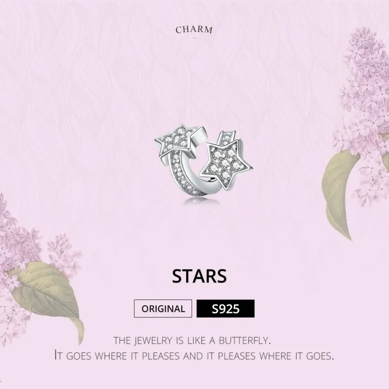 (image for) Pandora Style Silver Stars Dated Each Other Charm - SCC1244 - View 2
