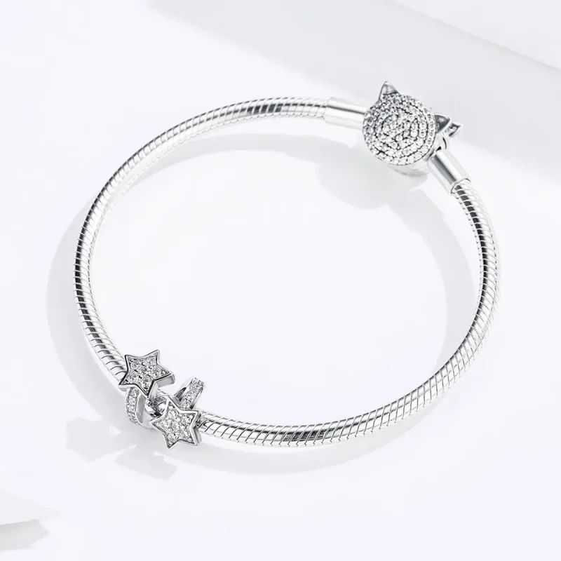 (image for) Pandora Style Silver Stars Dated Each Other Charm - SCC1244 - View 3