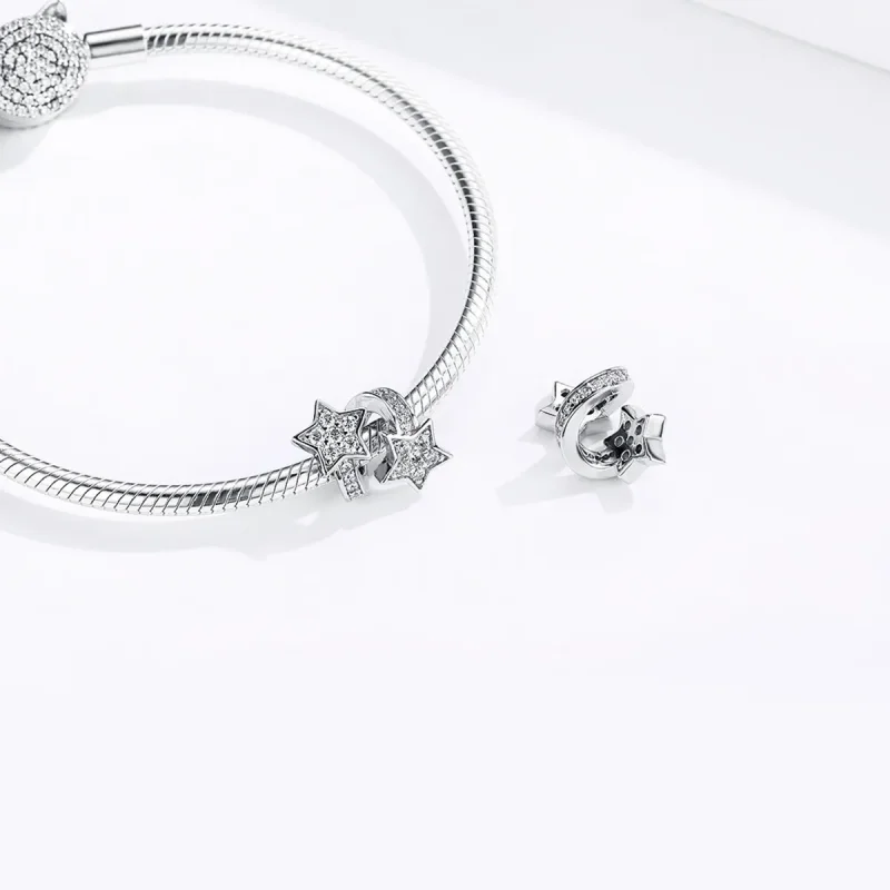 (image for) Pandora Style Silver Stars Dated Each Other Charm - SCC1244 - View 4