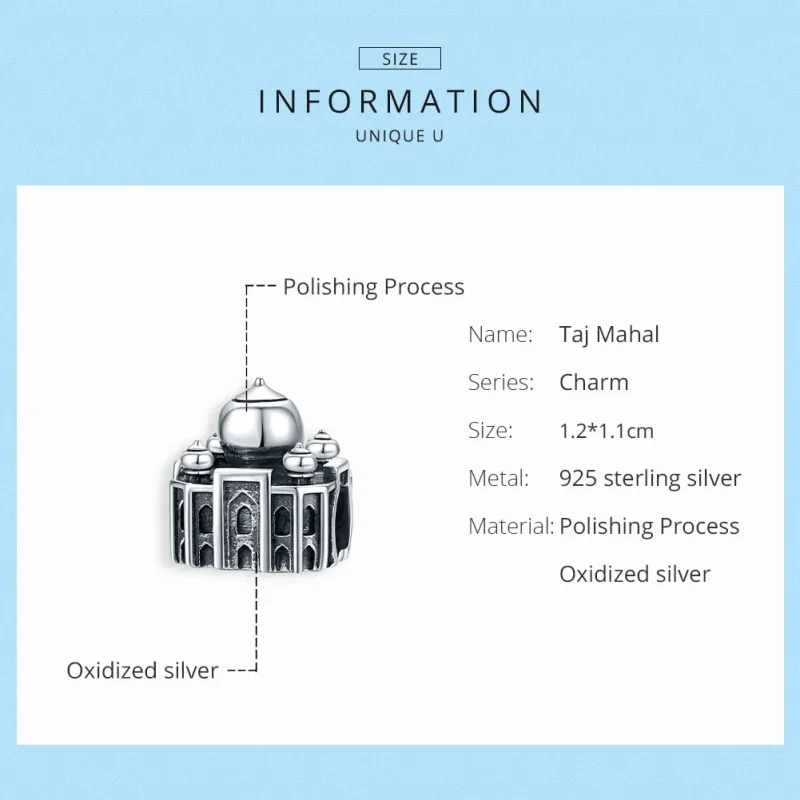 (image for) Pandora Style Silver State Taj Mahal Charm - SCC1542 - View 6