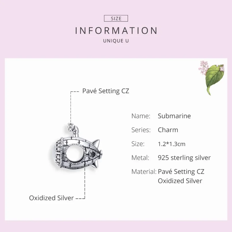 (image for) Pandora Style Silver Submarine Charm - SCC1453 - View 7