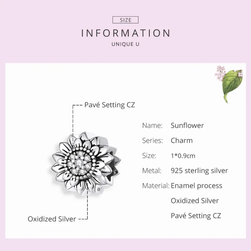 (image for) Pandora Style Silver Sunflower Charm - SCC1507 - View 7