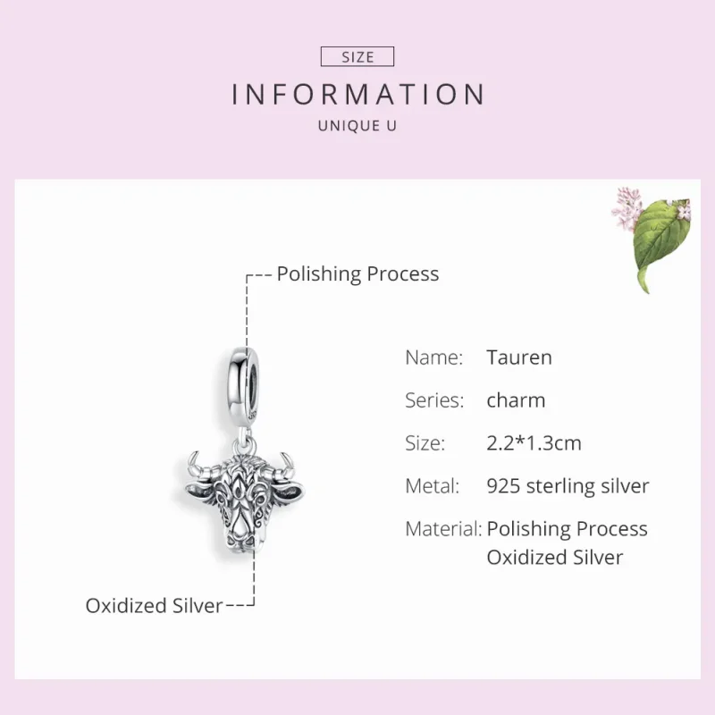 (image for) Pandora Style Silver Tauren Dangle Charm - SCC1316 - View 3