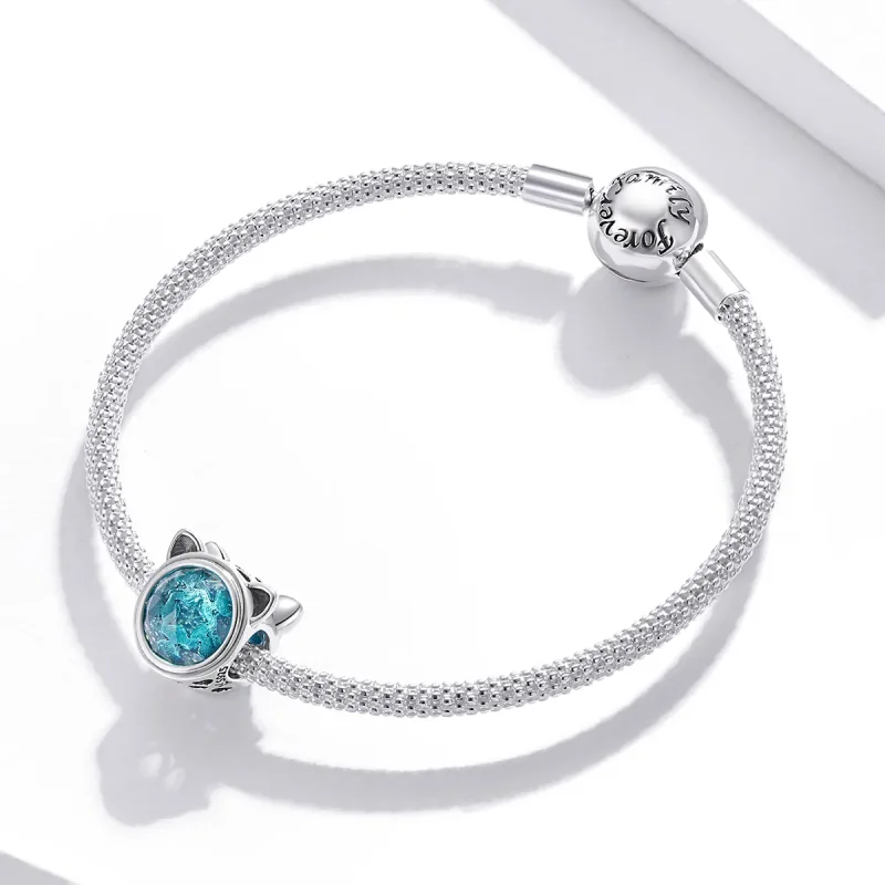 (image for) Pandora Style Silver Teal Cat Charm - SCC1800 - View 3
