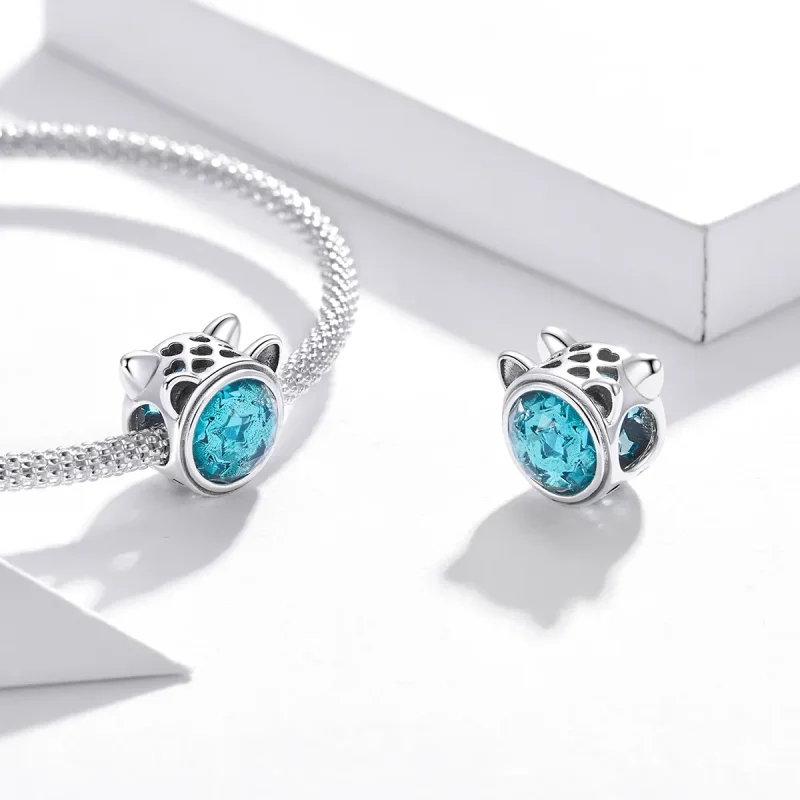 (image for) Pandora Style Silver Teal Cat Charm - SCC1800 - View 4