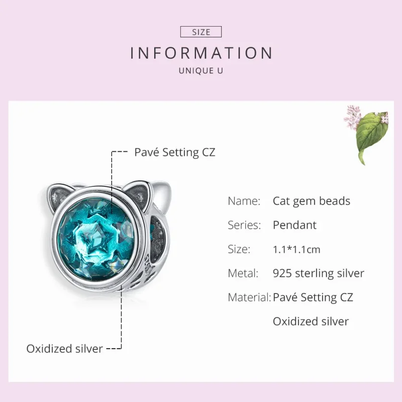 (image for) Pandora Style Silver Teal Cat Charm - SCC1800 - View 7