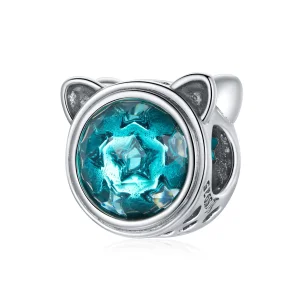 (image for) Pandora Style Silver Teal Cat Charm - SCC1800